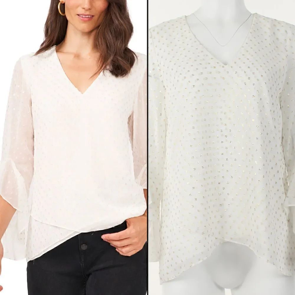 Vince Camuto Clip-Dot Bell-Sleeve Top
